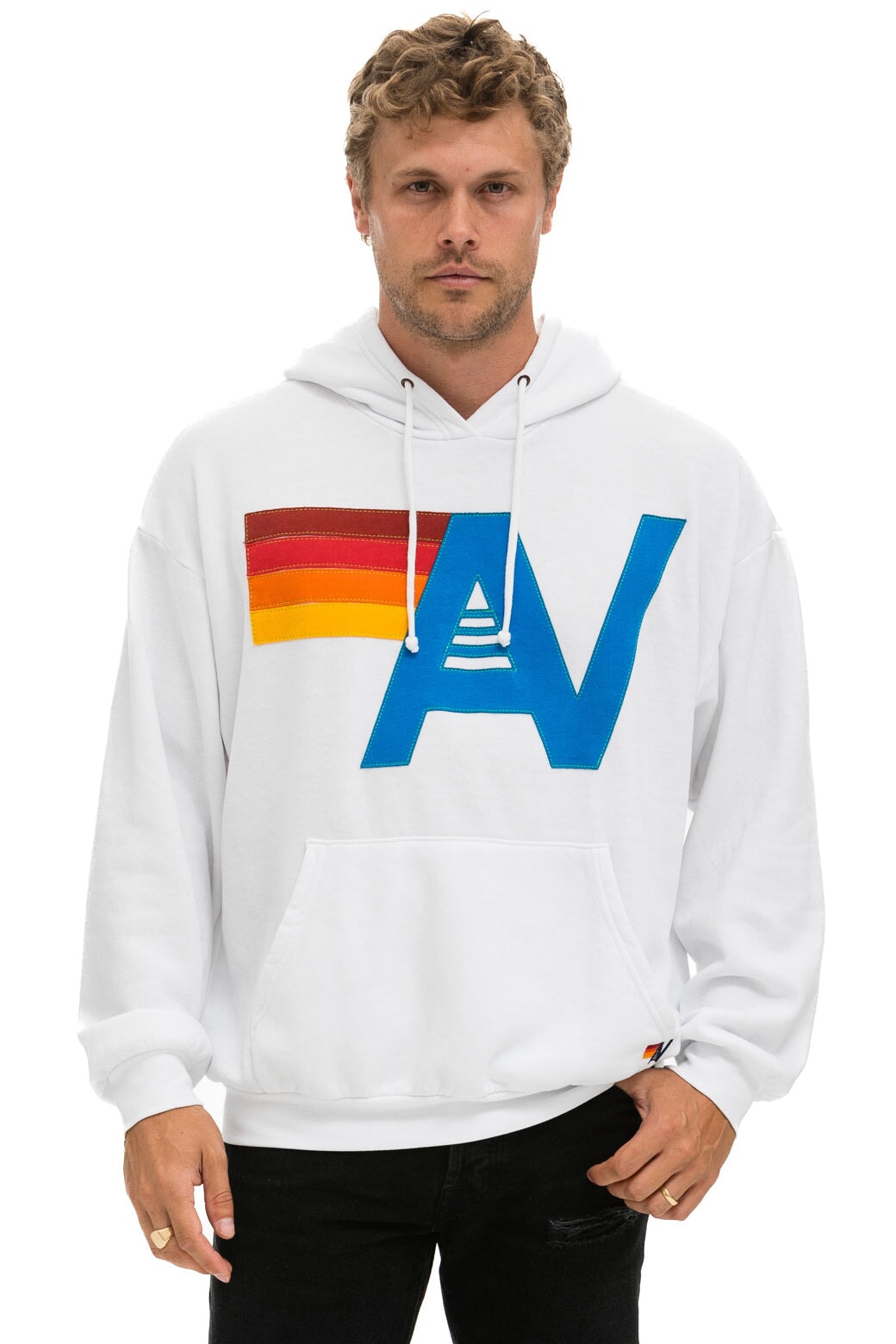 LOGO STITCH PULLOVER RELAXED HOODIE - WHITE Hoodie Aviator Nation 