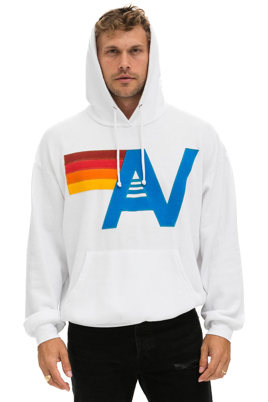 LOGO STITCH PULLOVER RELAXED HOODIE - WHITE Hoodie Aviator Nation 