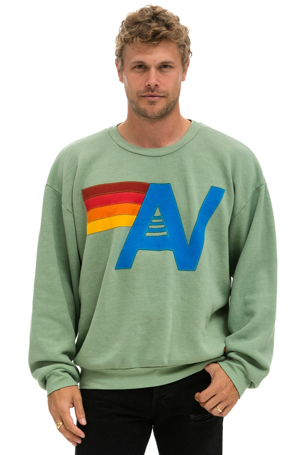 LOGO STITCH RELAXED CREW SWEATSHIRT - SAGE Sweatshirt Aviator Nation 