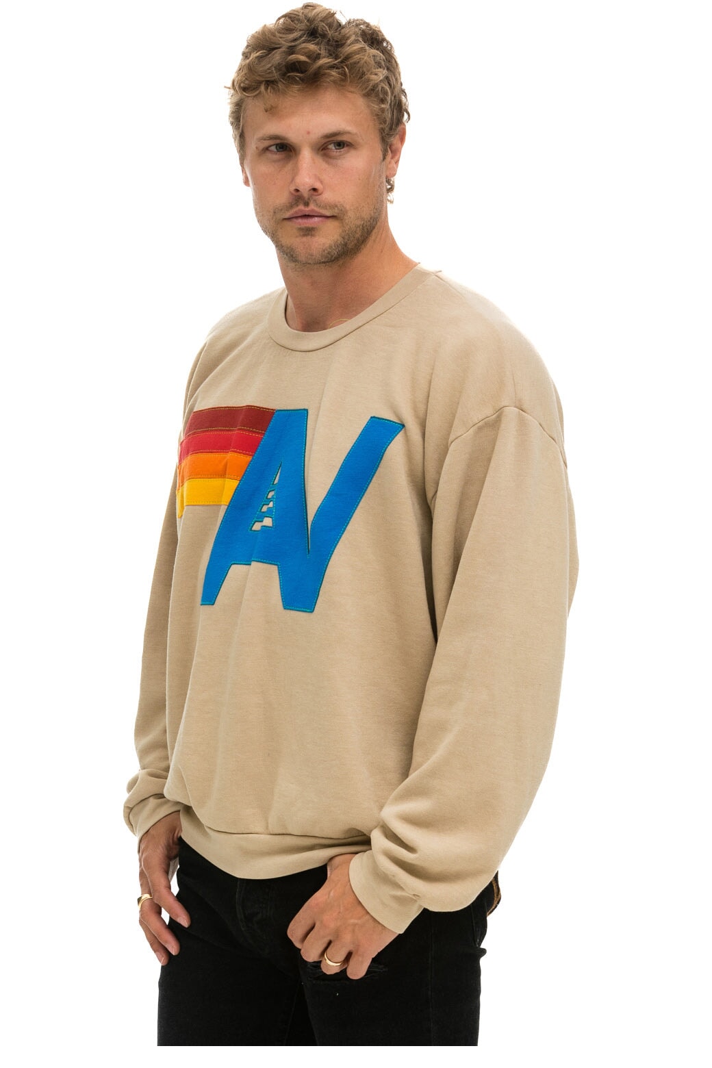 LOGO STITCH RELAXED CREW SWEATSHIRT - SAND Sweatshirt Aviator Nation 