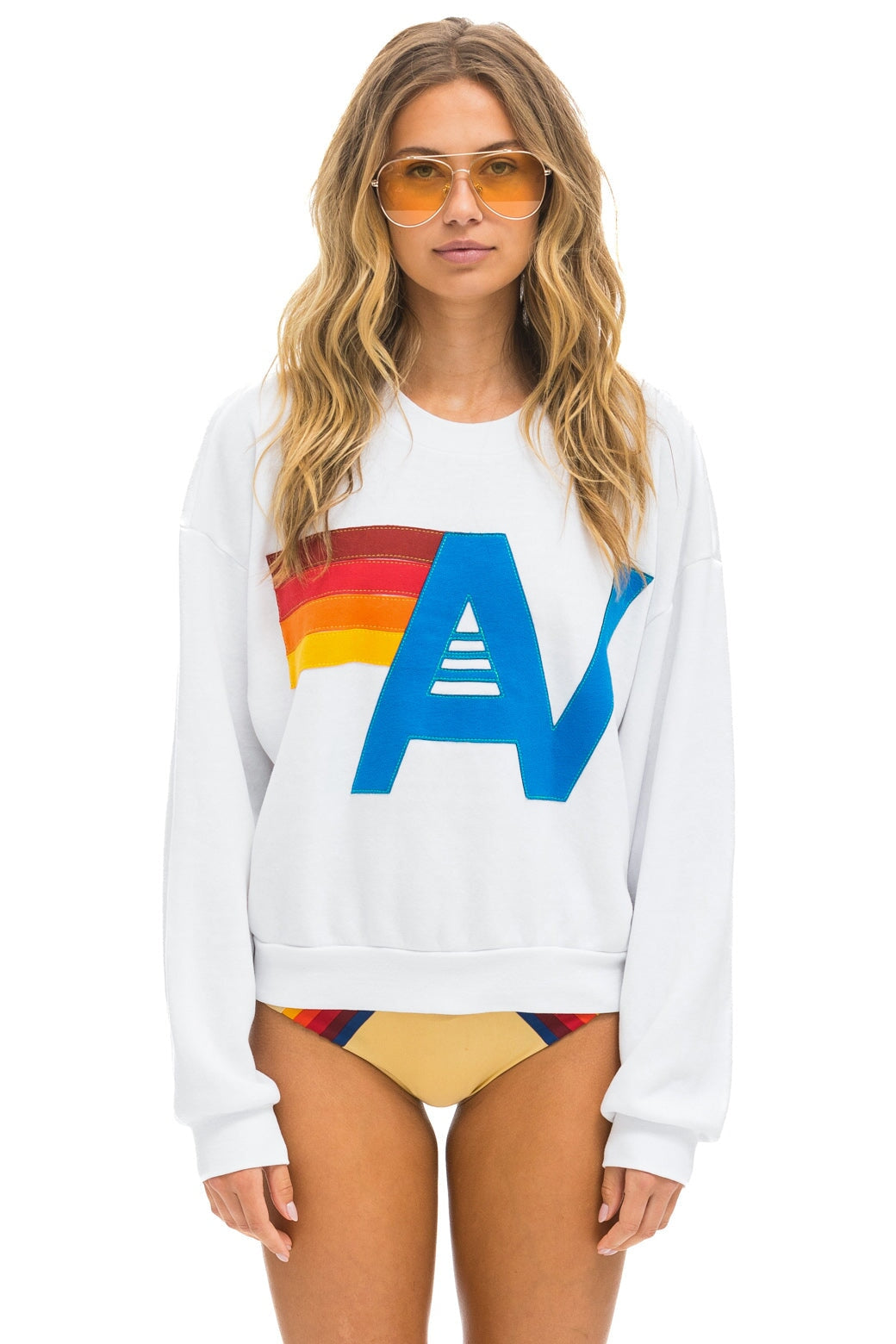 LOGO STITCH RELAXED CREW SWEATSHIRT - WHITE Sweatshirt Aviator Nation 