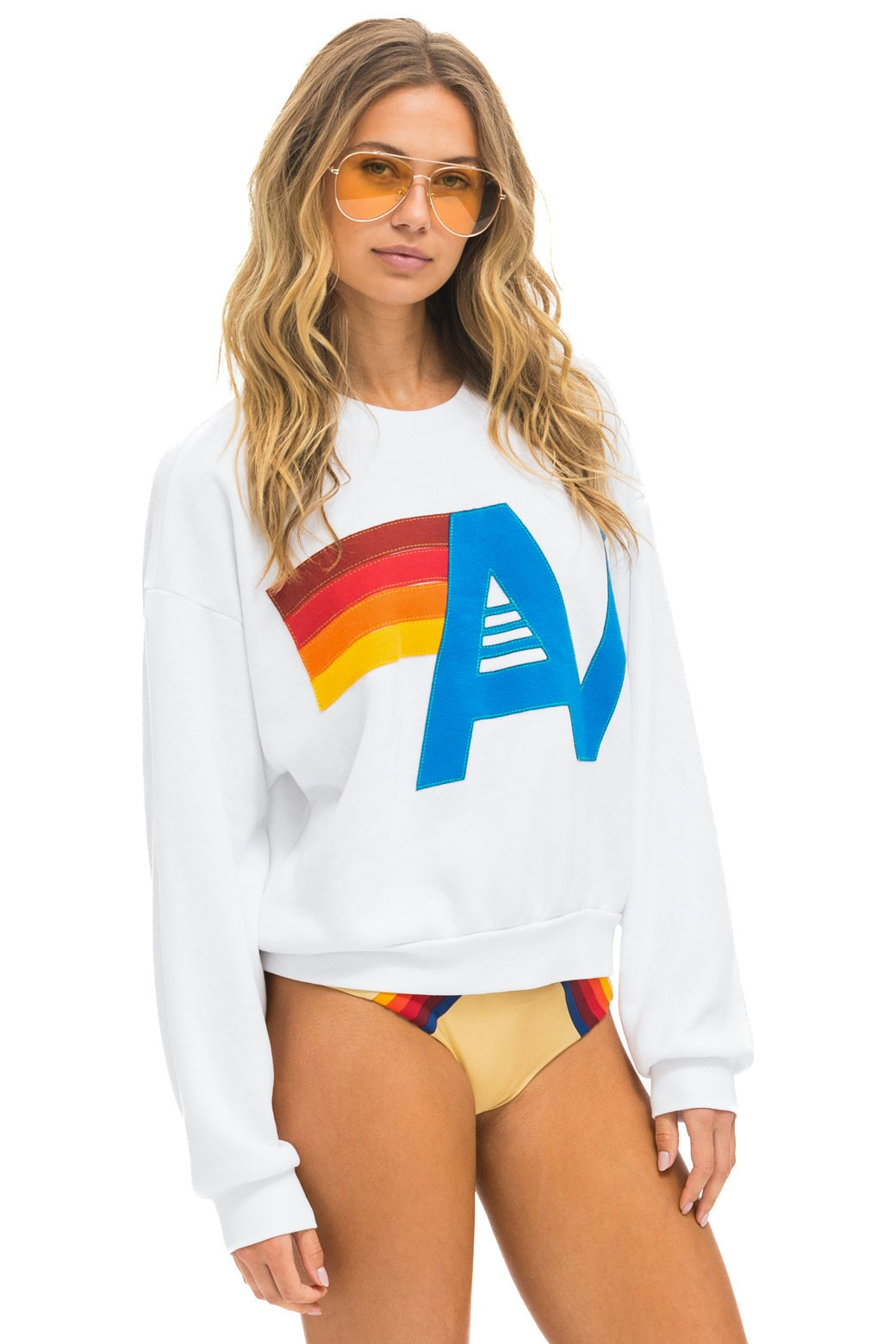 LOGO STITCH RELAXED CREW SWEATSHIRT - WHITE Sweatshirt Aviator Nation 