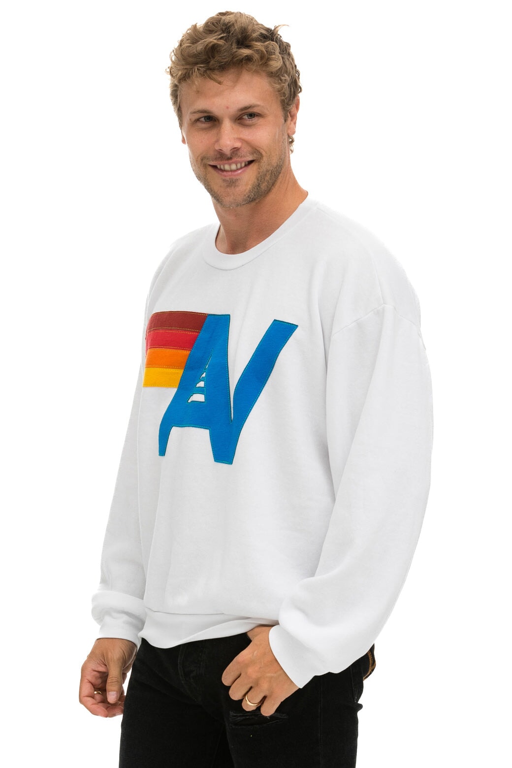 LOGO STITCH RELAXED CREW SWEATSHIRT - WHITE Sweatshirt Aviator Nation 