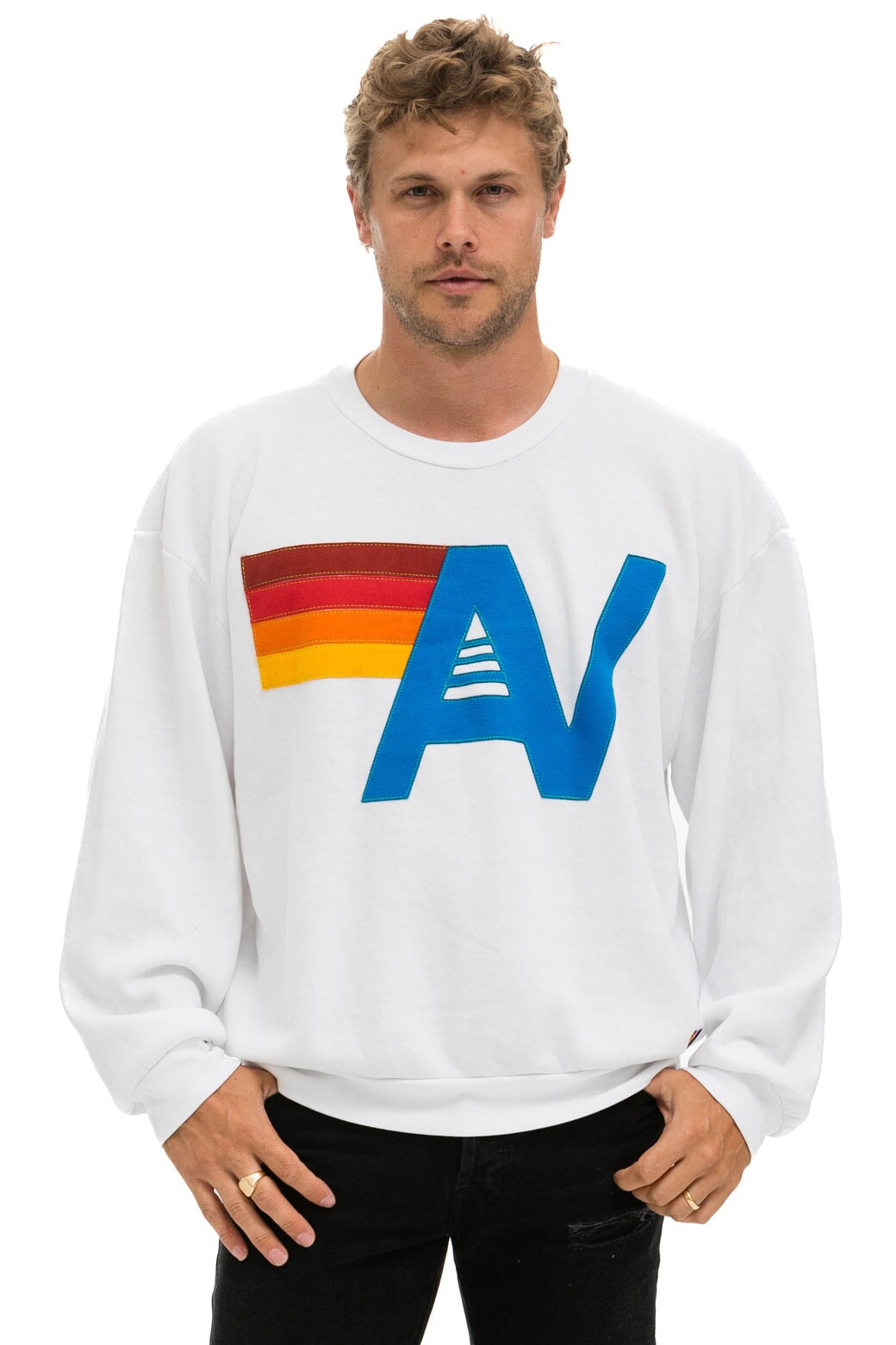 LOGO STITCH RELAXED CREW SWEATSHIRT - WHITE Sweatshirt Aviator Nation 