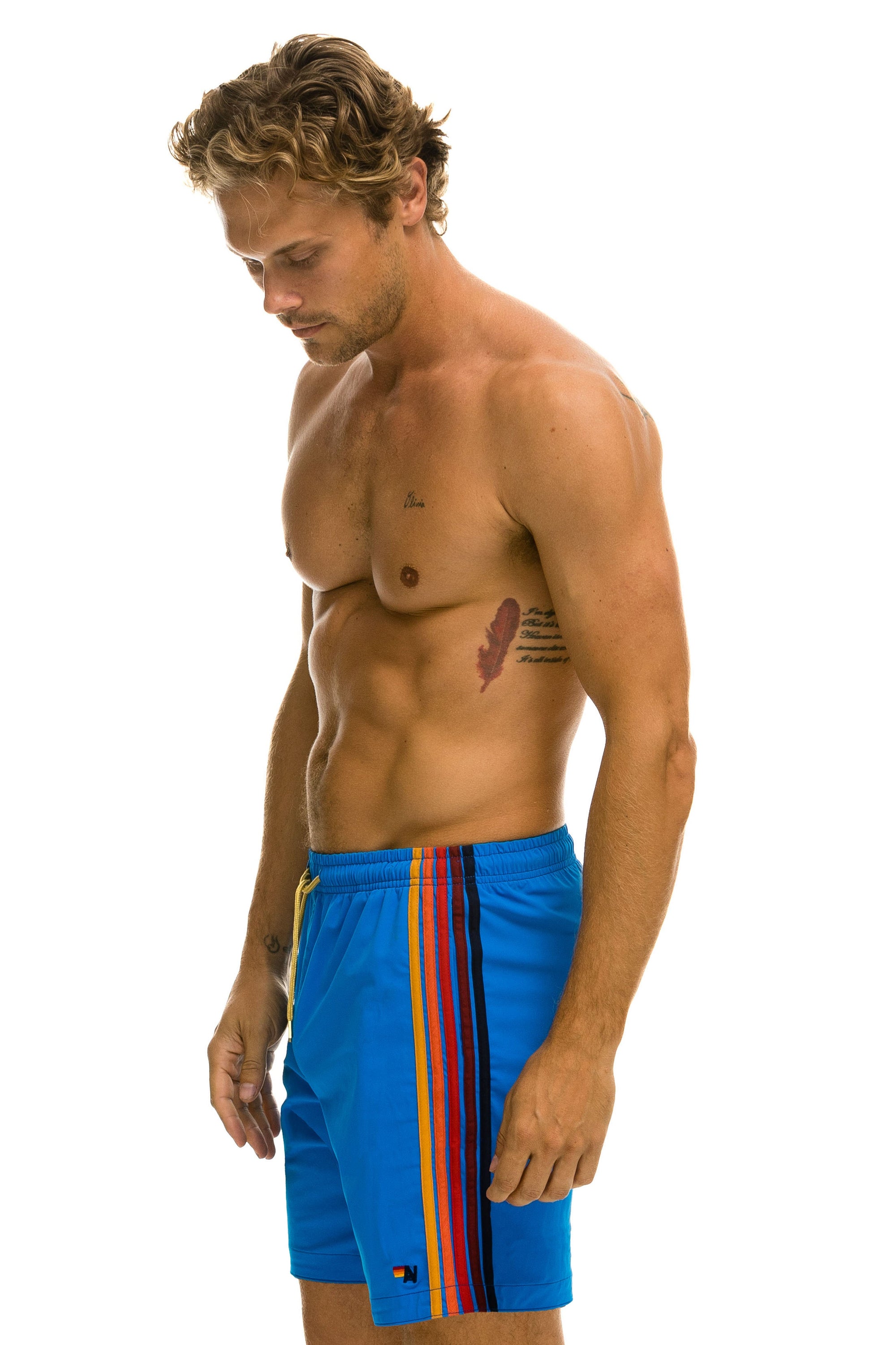 MEN'S 5 STRIPE FLEX SHORTS 7 INCH - PARROT Men's Board Shorts Aviator Nation 