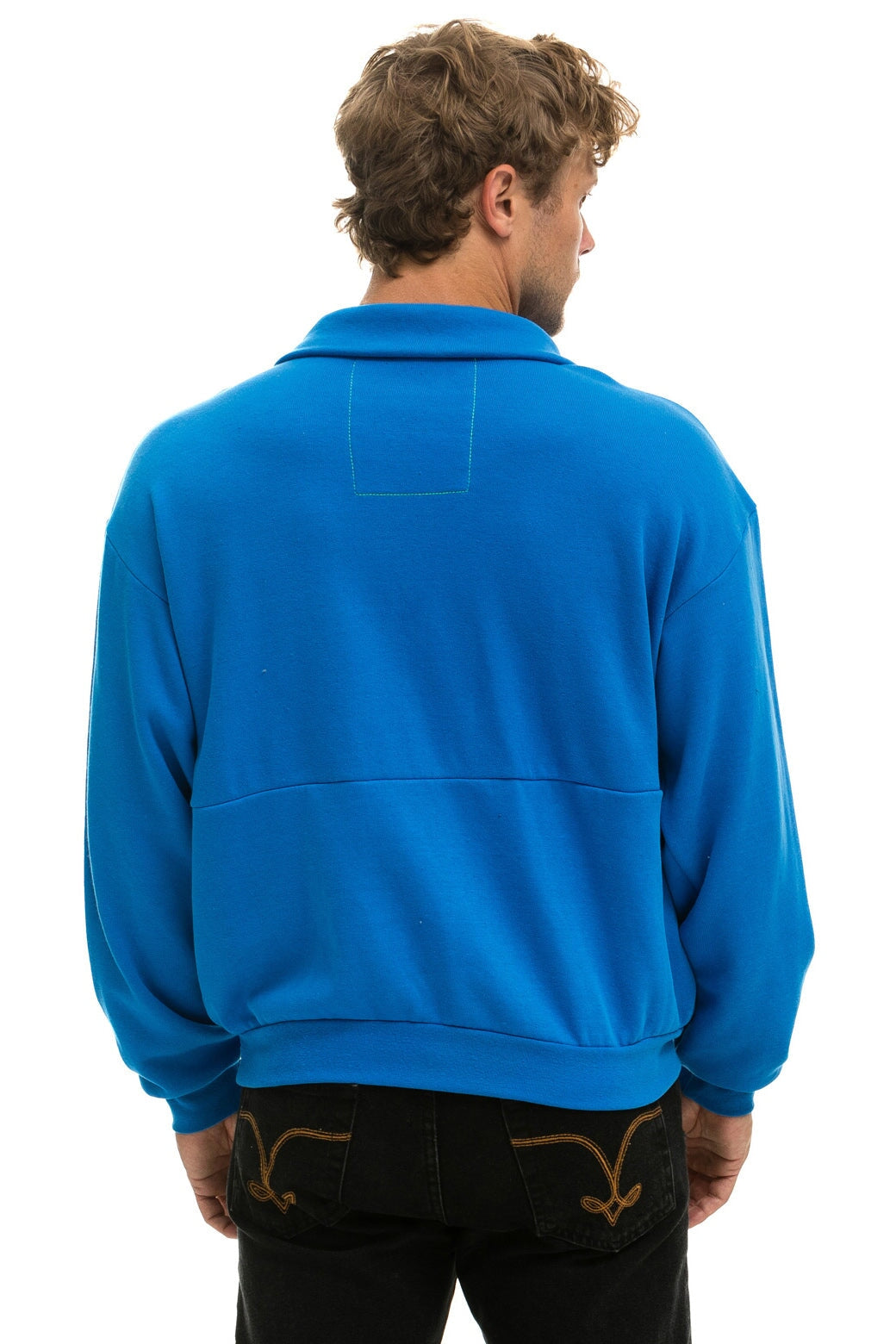 MOUNTAIN EMBROIDERY UNISEX HALF ZIP SWEATSHIRT - OCEAN Unisex Outerwear Aviator Nation 