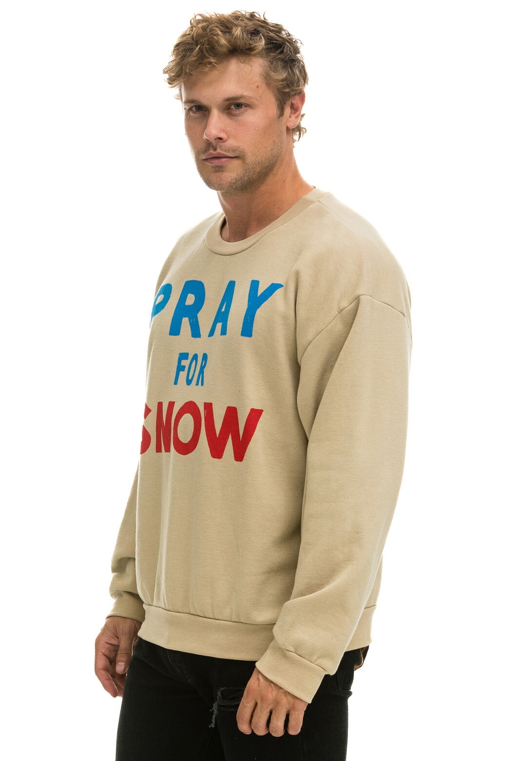 PRAY FOR SNOW RELAXED CREW SWEATSHIRT - SAND Sweatshirt Aviator Nation 