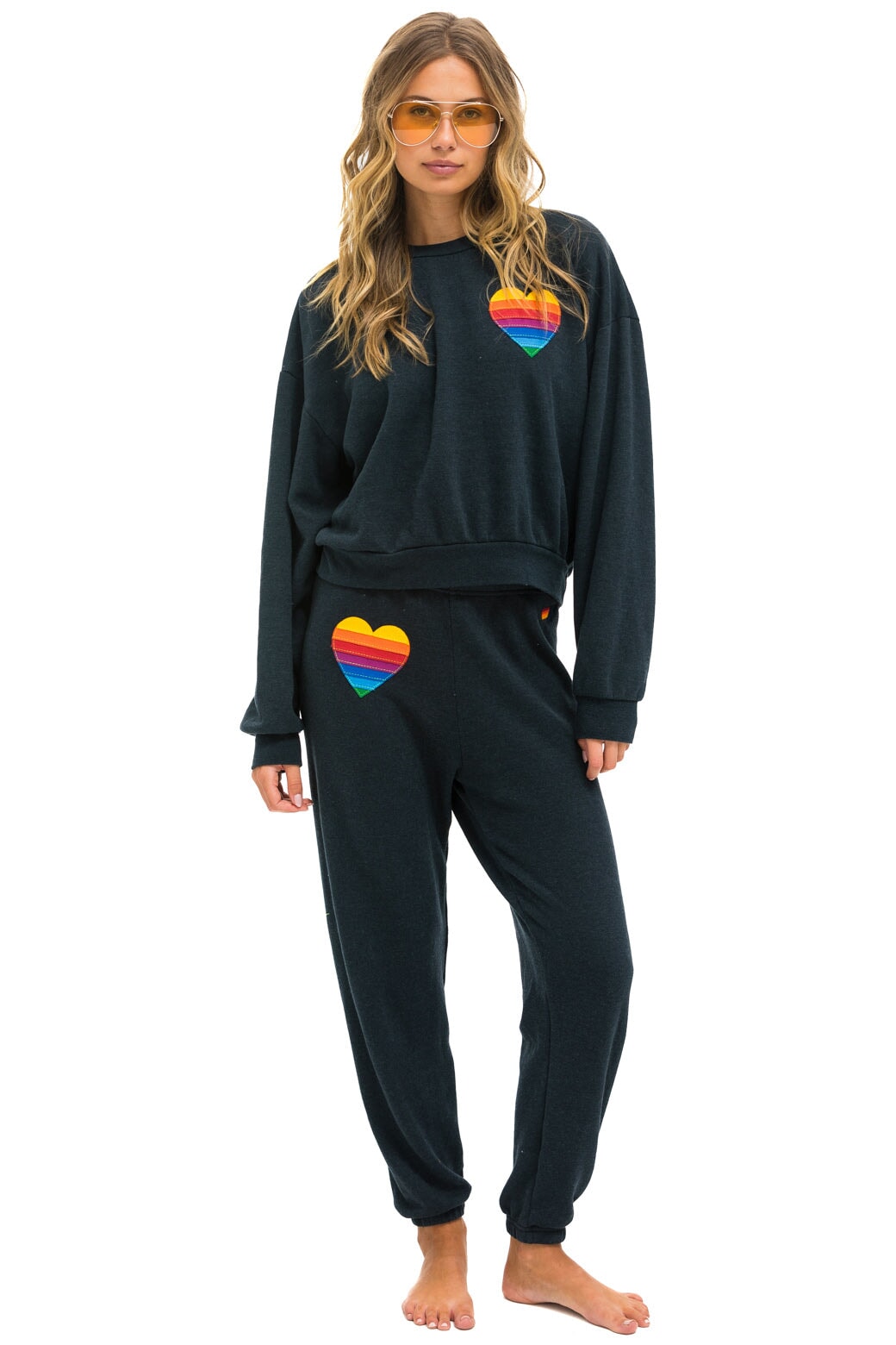 RAINBOW HEART STITCH RELAXED CREW SWEATSHIRT - CHARCOAL Sweatshirt Aviator Nation 