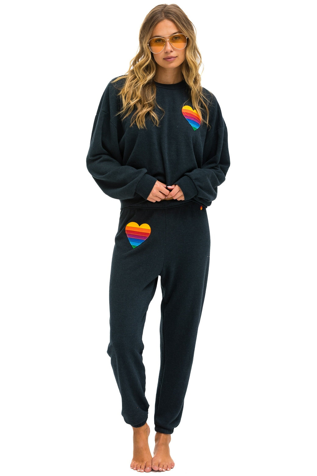 RAINBOW HEART STITCH RELAXED CREW SWEATSHIRT - CHARCOAL Sweatshirt Aviator Nation 