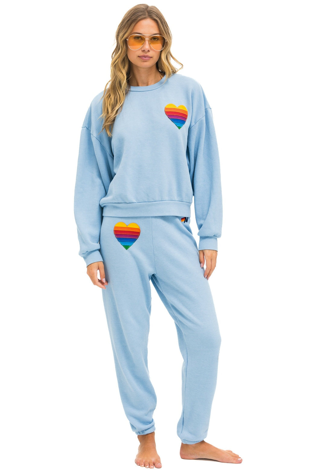 RAINBOW HEART STITCH RELAXED CREW SWEATSHIRT - ICE Sweatshirt Aviator Nation 