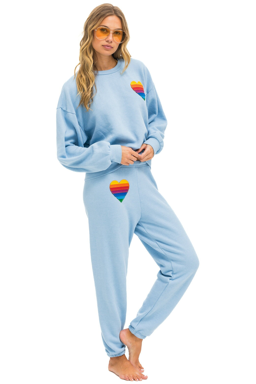 RAINBOW HEART STITCH RELAXED CREW SWEATSHIRT - ICE Sweatshirt Aviator Nation 