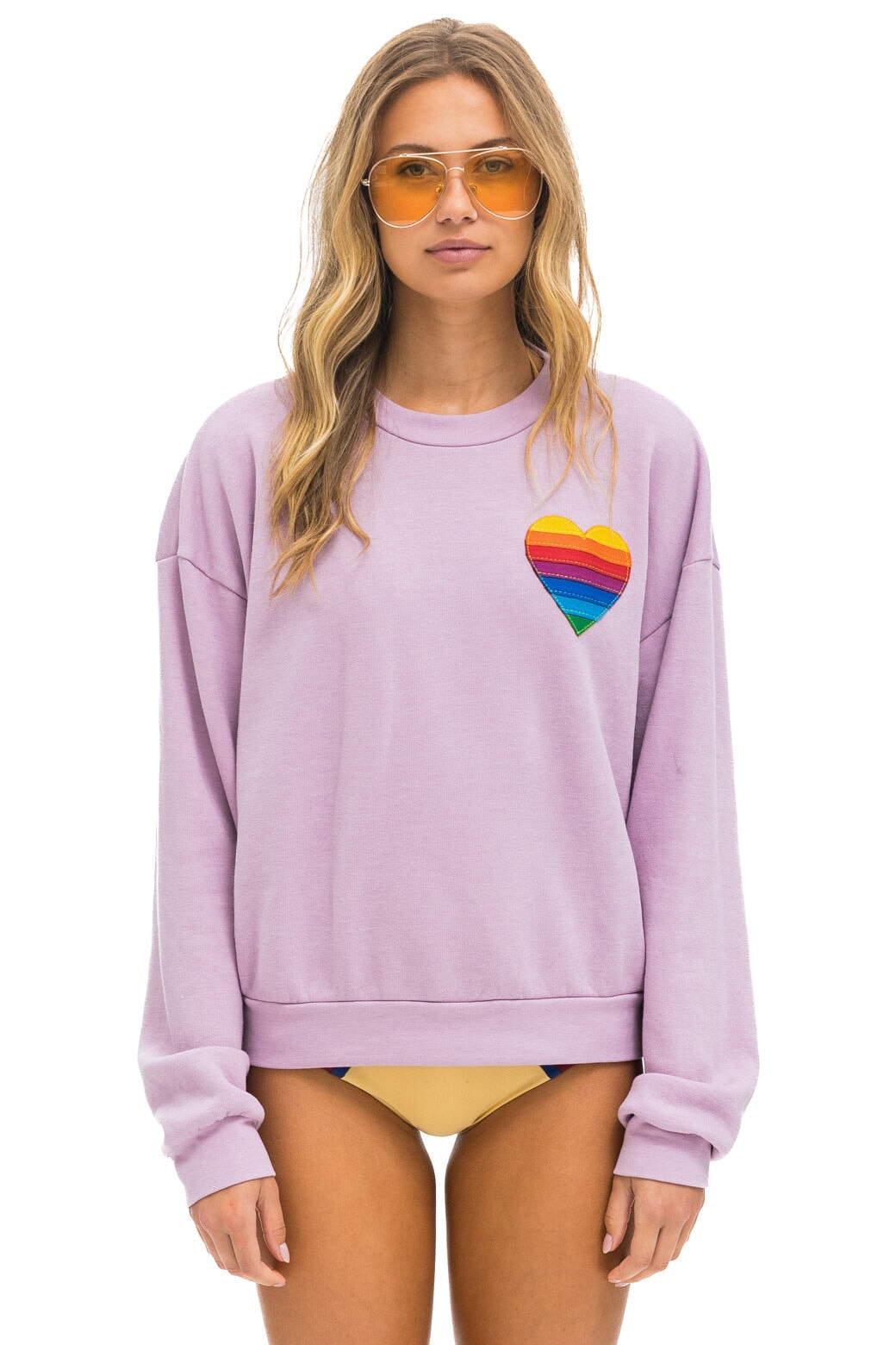 RAINBOW HEART STITCH RELAXED CREW SWEATSHIRT - MAUVE Sweatshirt Aviator Nation 