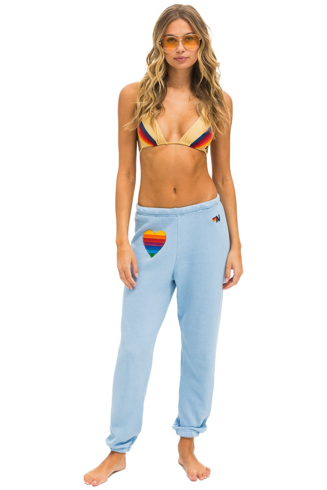 Aviator Nation selling rainbow colorblock sweatpants