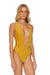 SPARKLE COMO DEEP PLUNGE CROSS BACK WOMENS ONE PIECE - GOLD Swim Aviator Nation 