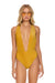 SPARKLE COMO DEEP PLUNGE CROSS BACK WOMENS ONE PIECE - GOLD Swim Aviator Nation 