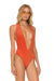 SPARKLE COMO DEEP PLUNGE CROSS BACK WOMENS ONE PIECE - HOT CORAL Swim Aviator Nation 