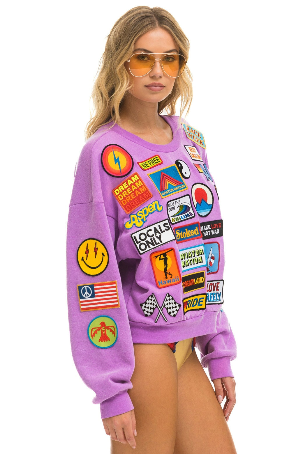 VINTAGE PATCH RELAXED CREW SWEATSHIRT - NEON PURPLE Sweatshirt Aviator Nation 