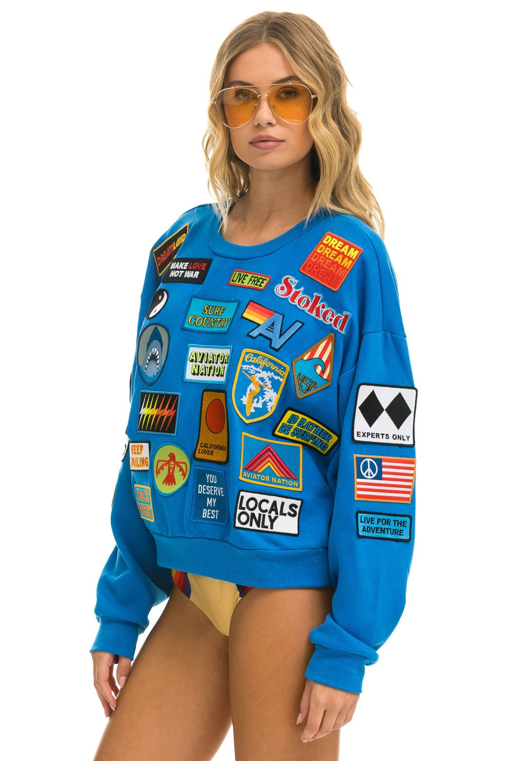 Aviator Nation Vintage Patch Relaxed Crew Sweatshirt Ocean S