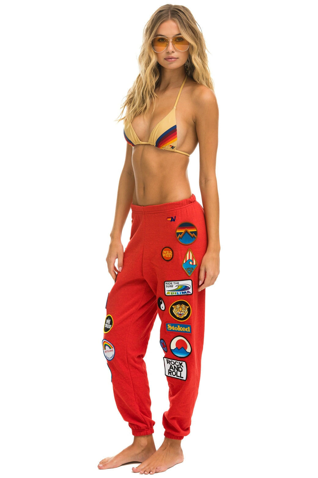 VINTAGE PATCH SWEATPANTS - RED Women's Sweatpants Aviator Nation 