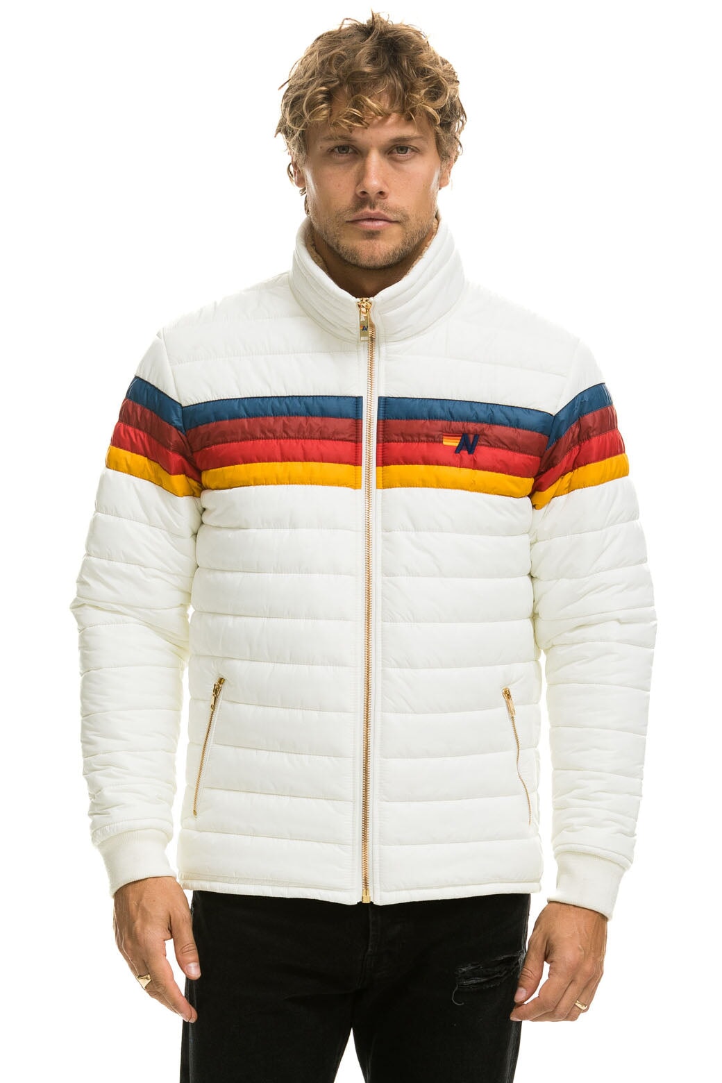 4 STRIPE JACKET - WHITE Men's Outerwear Aviator Nation 