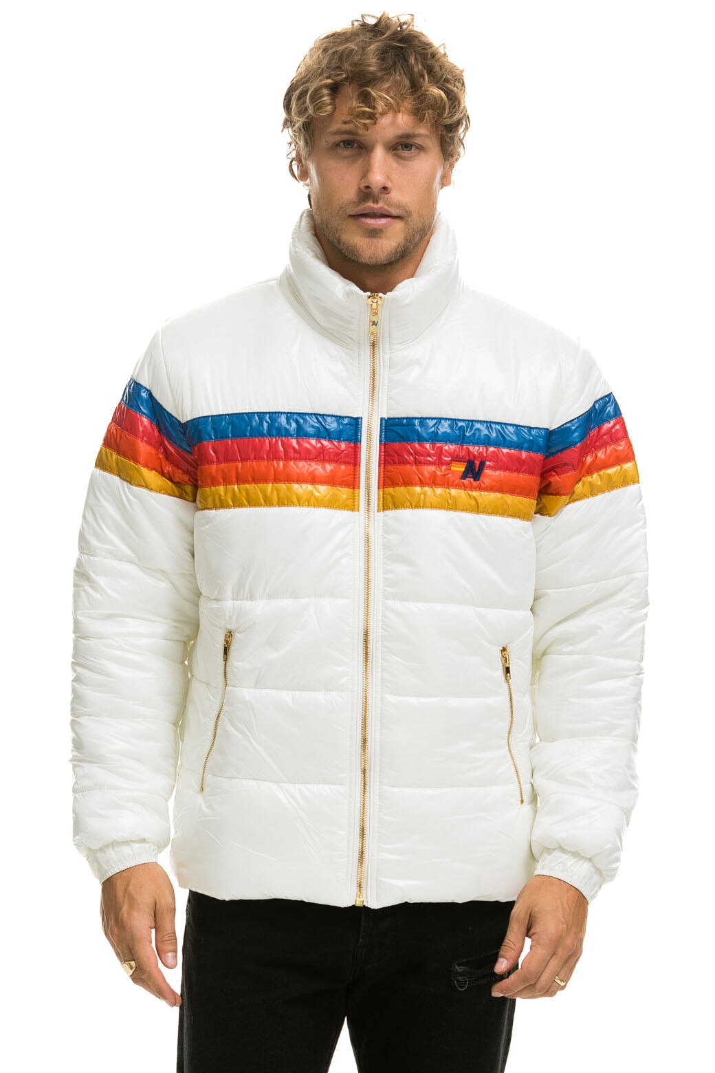 4 STRIPE LUXE TRAVELER JACKET - GLOSSY WHITE Men's Outerwear Aviator Nation 