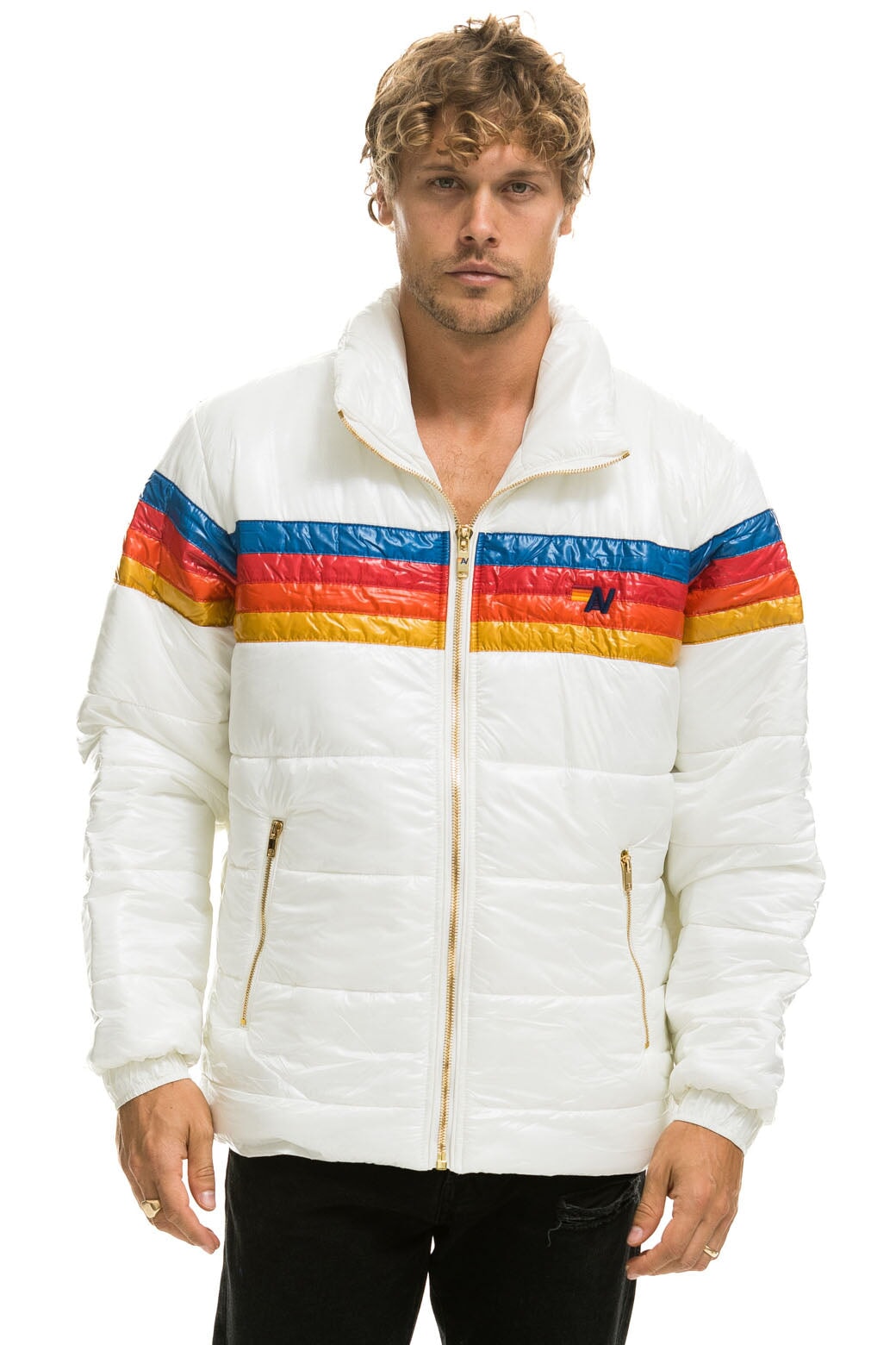 4 STRIPE LUXE TRAVELER JACKET - GLOSSY WHITE Men&#39;s Outerwear Aviator Nation 