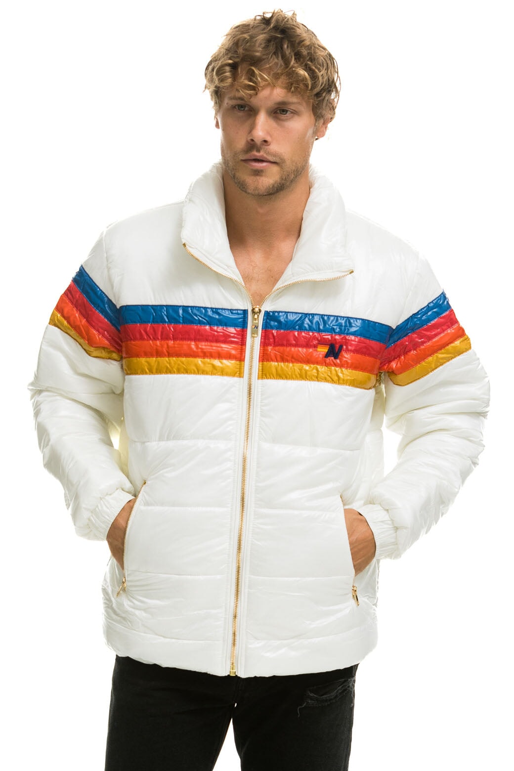 4 STRIPE LUXE TRAVELER JACKET - GLOSSY WHITE Men's Outerwear Aviator Nation 