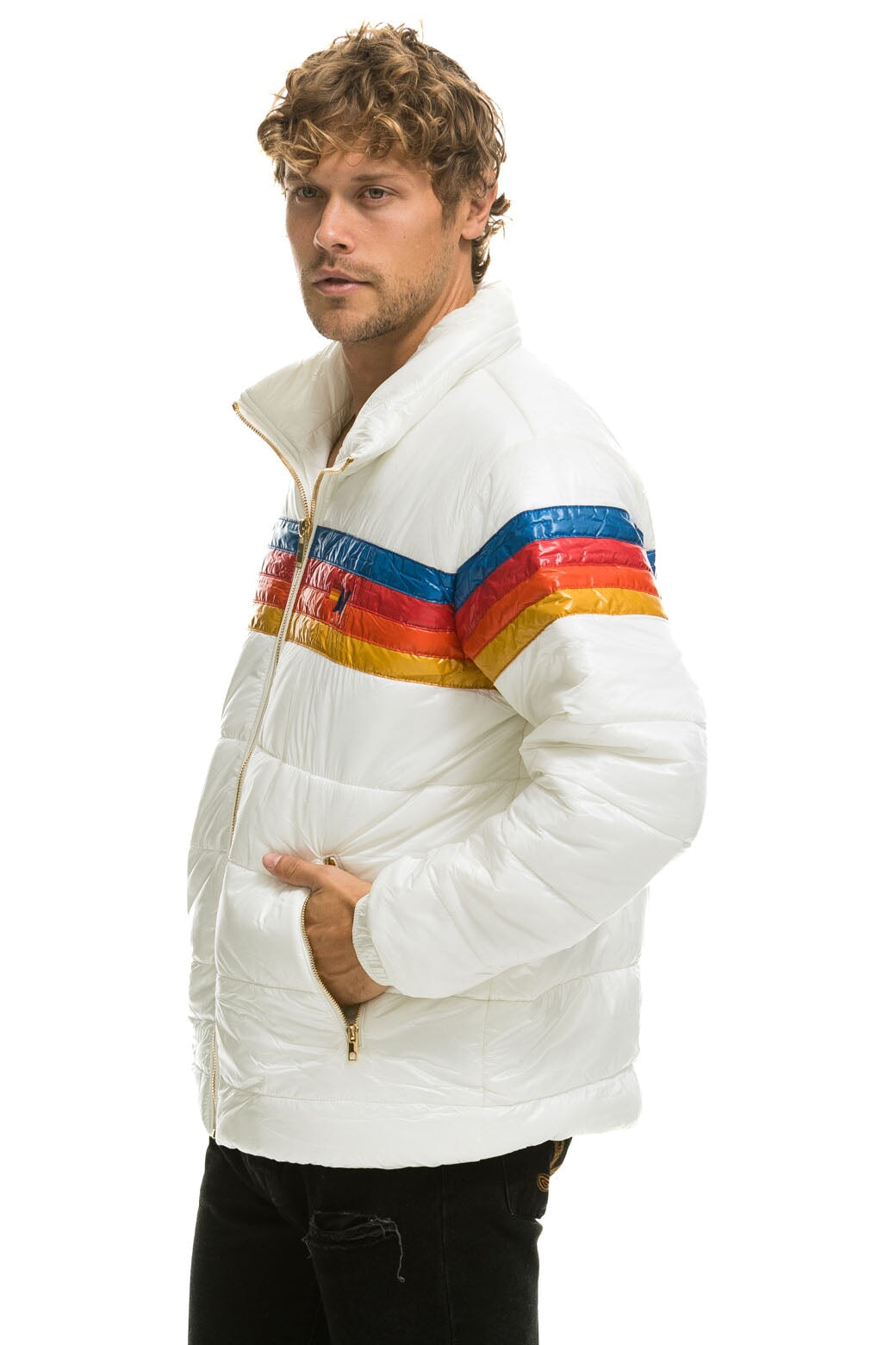 4 STRIPE LUXE TRAVELER JACKET - GLOSSY WHITE Men's Outerwear Aviator Nation 