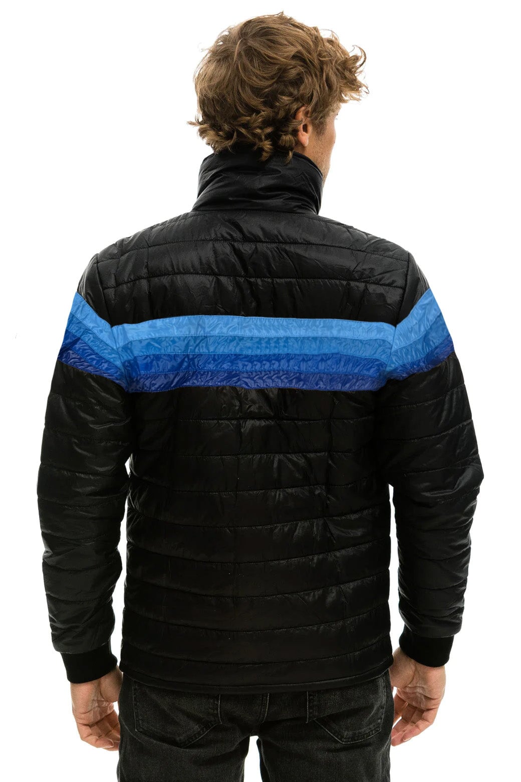 4 STRIPE RAINBOW SLEEVE JACKET - GLOSSY BLACK // BLUE - Aviator Nation