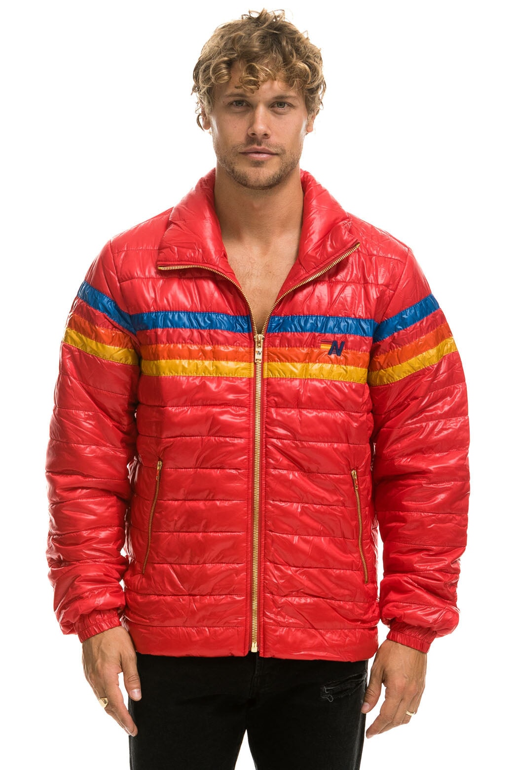 4 STRIPE TRAVELER JACKET - GLOSSY CHERRY Men's Outerwear Aviator Nation 