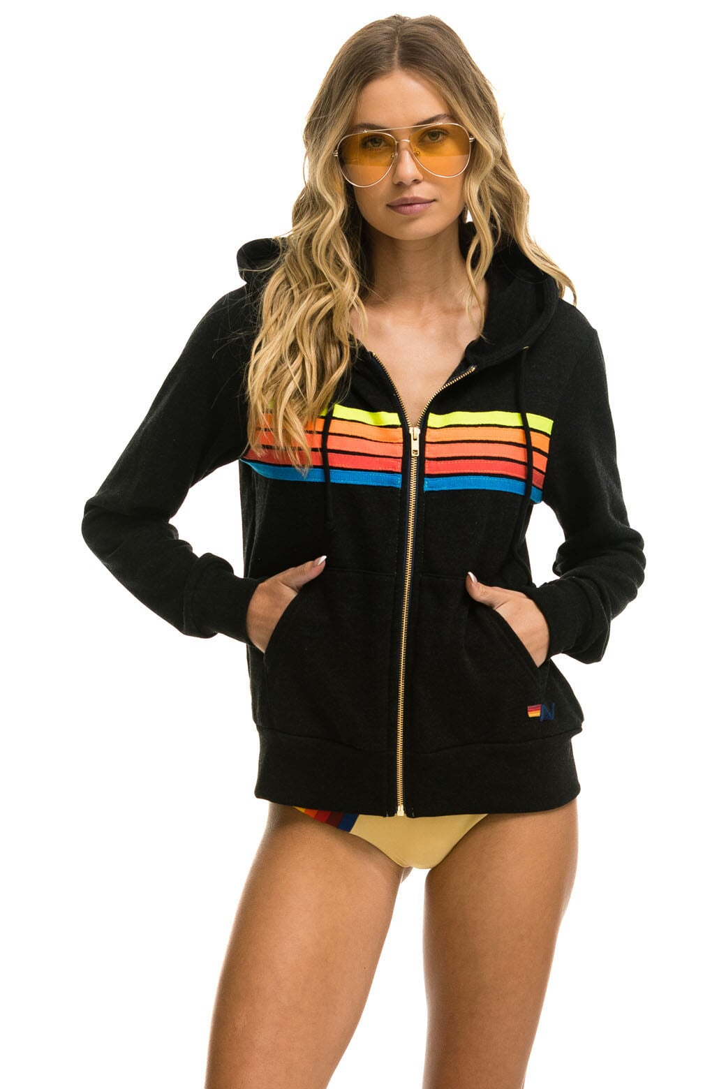 5 STRIPE HOODIE BLACK NEON RAINBOW Aviator Nation
