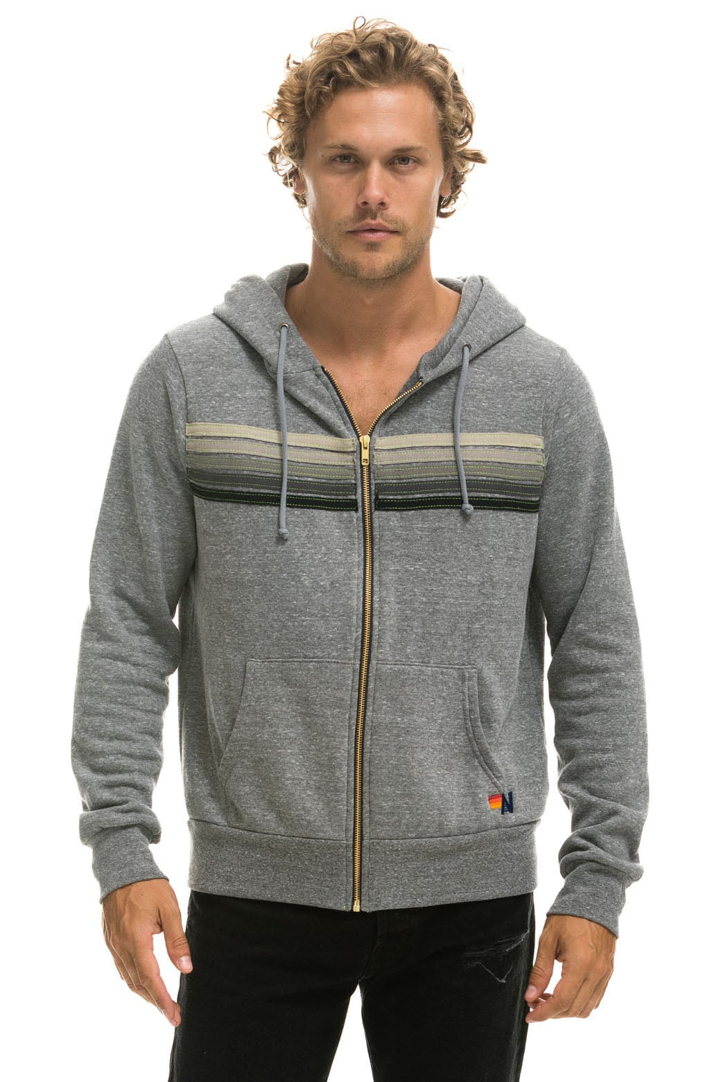 Aviator Nation 5 Stripe Hoodie Heather Grey Grey S