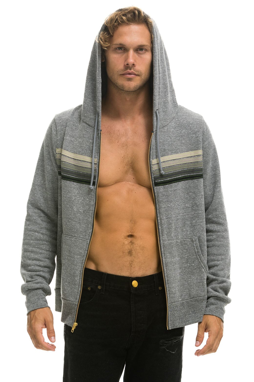 Worn once deals Aviator Nation grey 5 stripe zip up hoodie