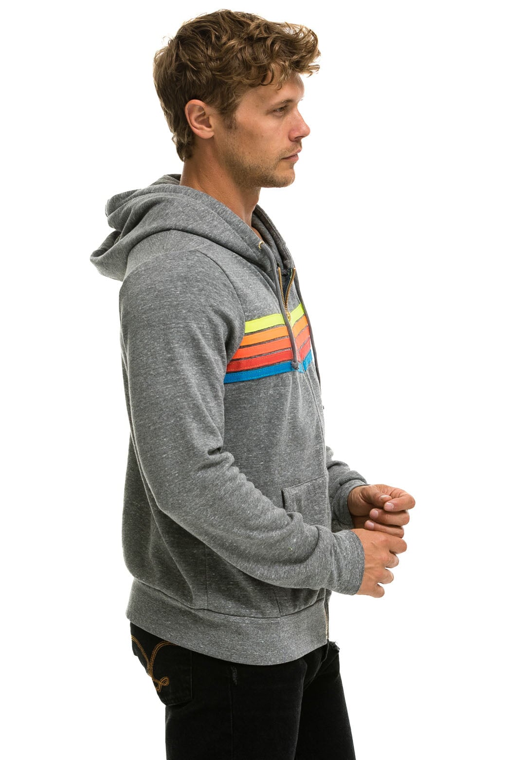 Aviator high quality Nation Rainbow Stitch Sleeve Crewneck Sweatshirt Stretch Gray Size S