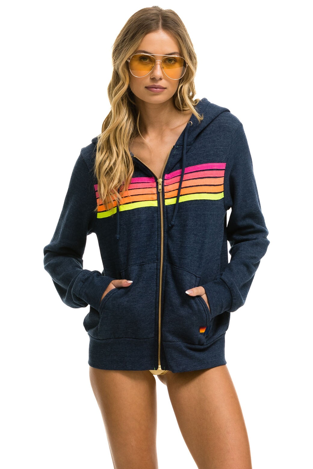 5 STRIPE HOODIE - HEATHER NAVY // NEON STRIPES Hoodie Aviator Nation 