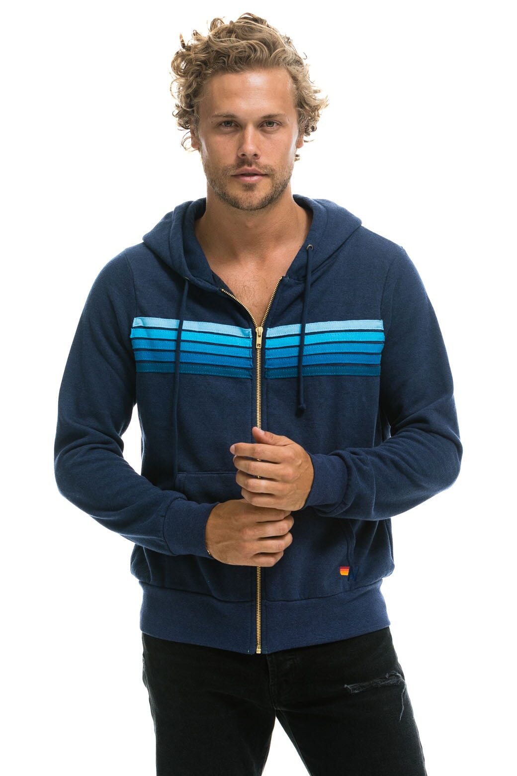 Aviator Nation 5 Stripe Hoodie Navy Blue XXL