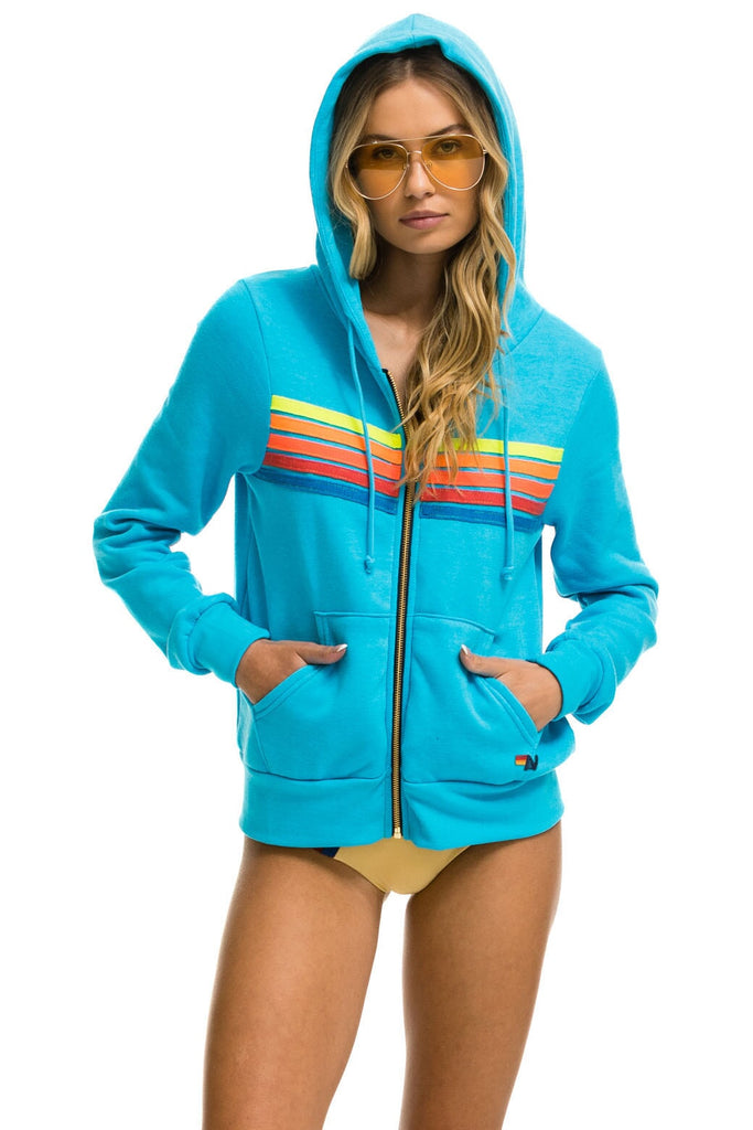 5 STRIPE HOODIE NEON BLUE NEON RAINBOW Aviator Nation