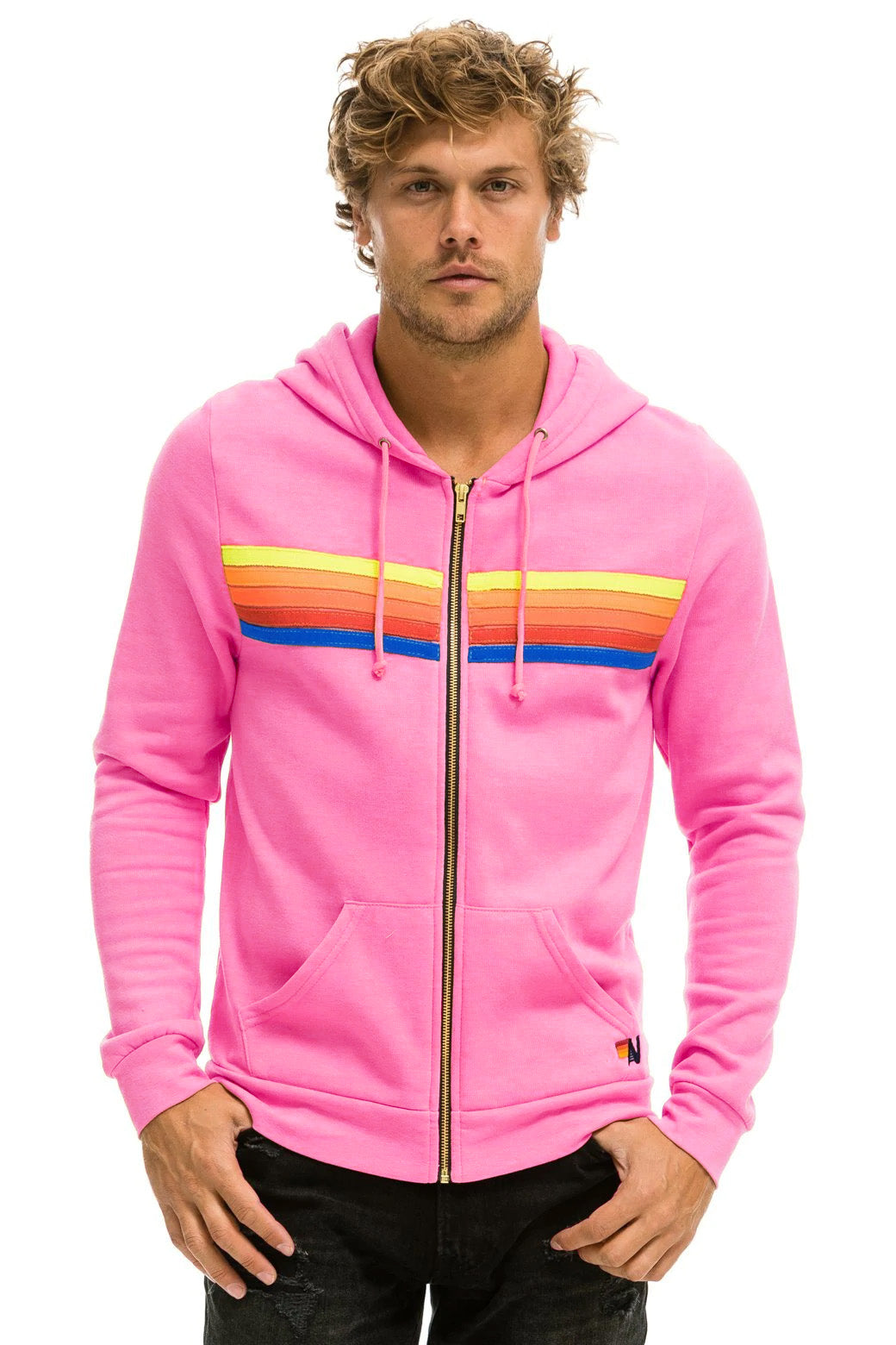 Aviator Nation 5 Stripe Hoodie- Neon Pink - Yellow - Purple – EQUATION