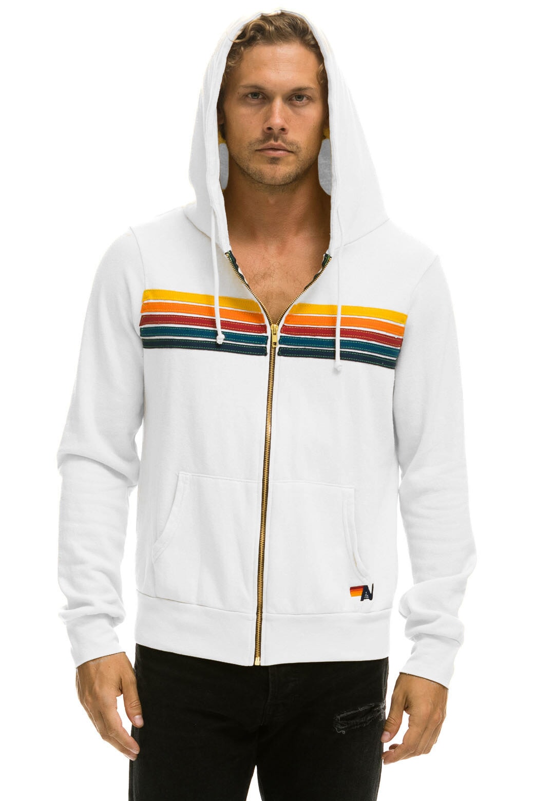 Aviator Nation grey zip up deals hoodie with grey stripes