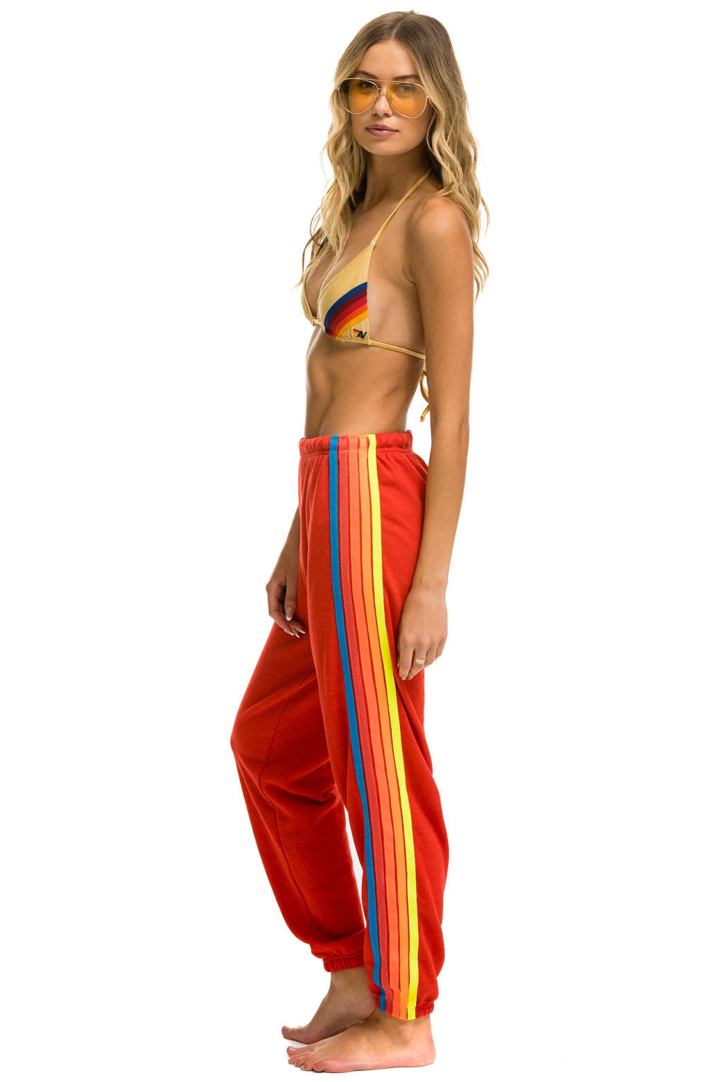 5 STRIPE SWEATPANTS - RED // NEON RAINBOW Aviator Nation 