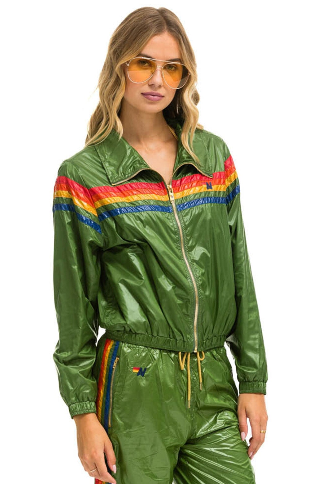 5 STRIPE - WINDBREAKER GARDEN GREEN GLOSSY Women's Outerwear Aviator Nation 