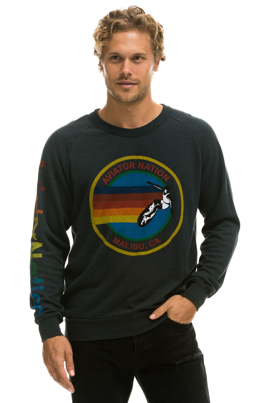 AVIATOR NATION MALIBU CREW SWEATSHIRT - CHARCOAL Sweatshirt Aviator Nation 