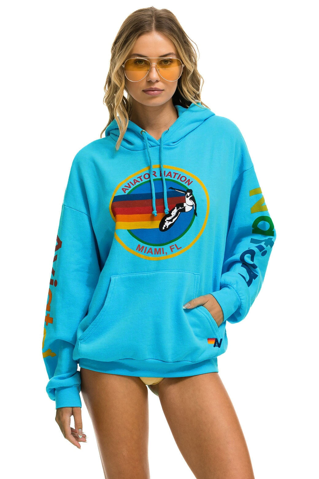 AVIATOR NATION MIAMI RELAXED PULLOVER HOODIE - NEON BLUE Hoodie Aviator Nation 