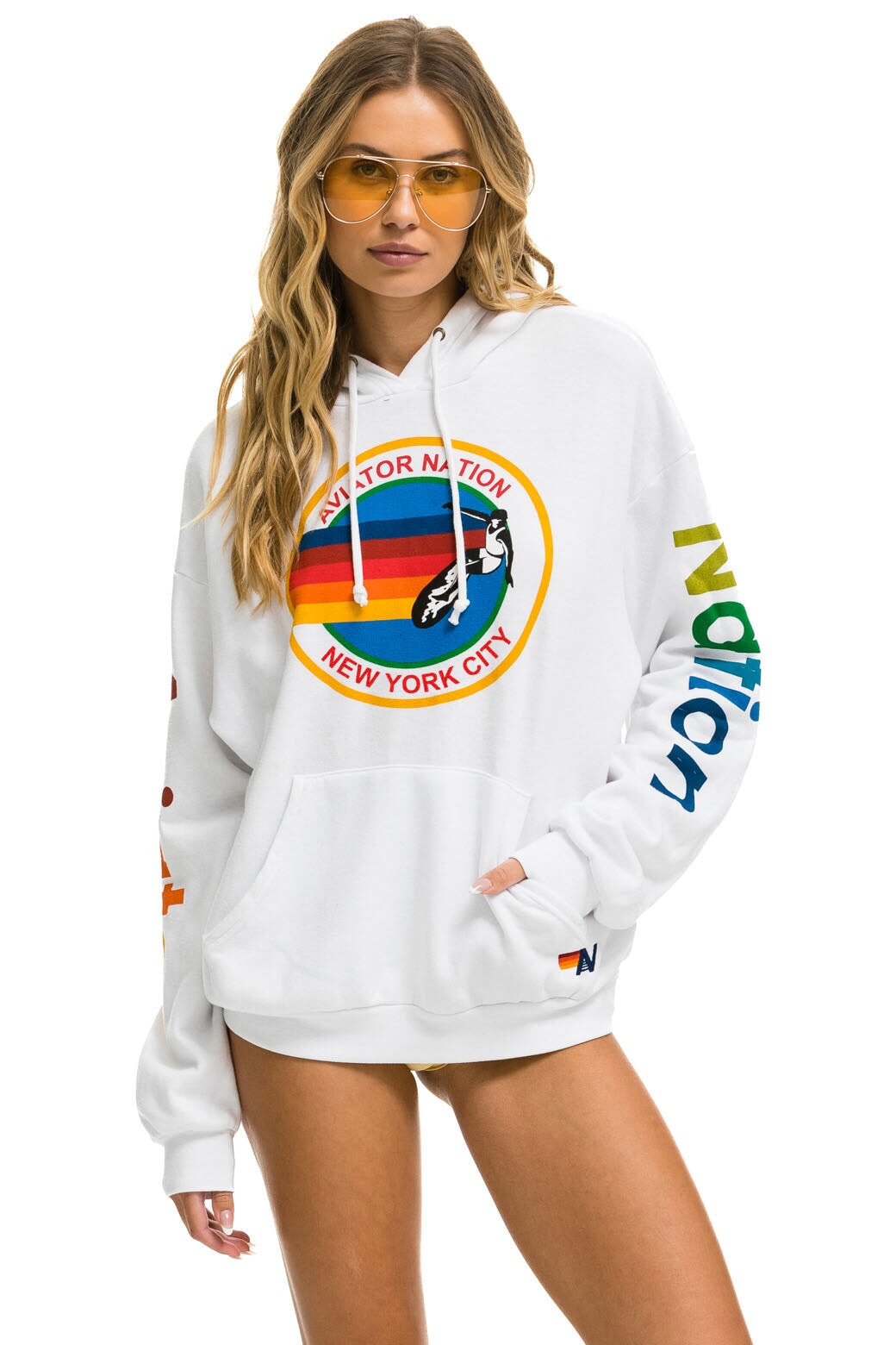 AVIATOR NATION NEW YORK CITY RELAXED PULLOVER HOODIE - WHITE - Aviator  Nation