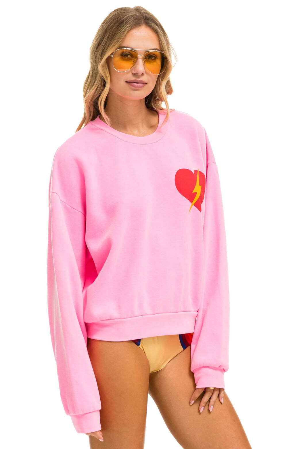 BOLT HEART RELAXED CREW SWEATSHIRT - NEON PINK Sweatshirt Aviator Nation 