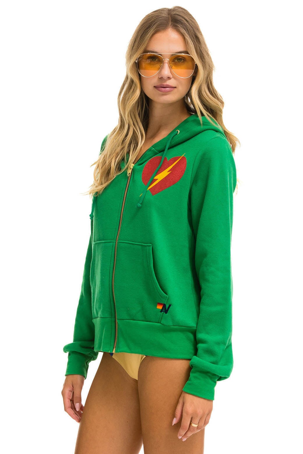 BOLT HEART ZIP HOODIE - KELLY GREEN Hoodie Aviator Nation 