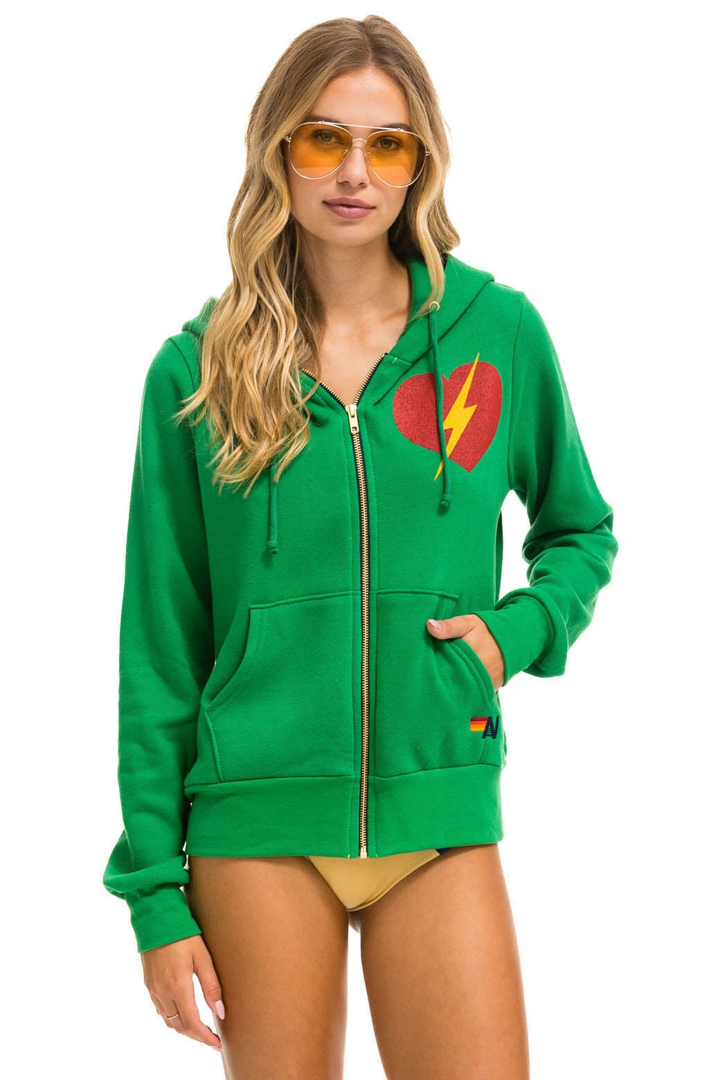 BOLT HEART ZIP HOODIE - KELLY GREEN Hoodie Aviator Nation 