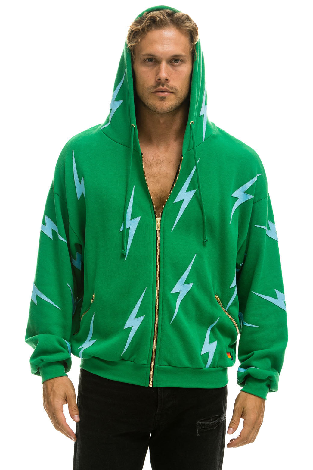QUILTED ZIP HOODIE RELAXED - KELLY GREEN - Aviator Nation