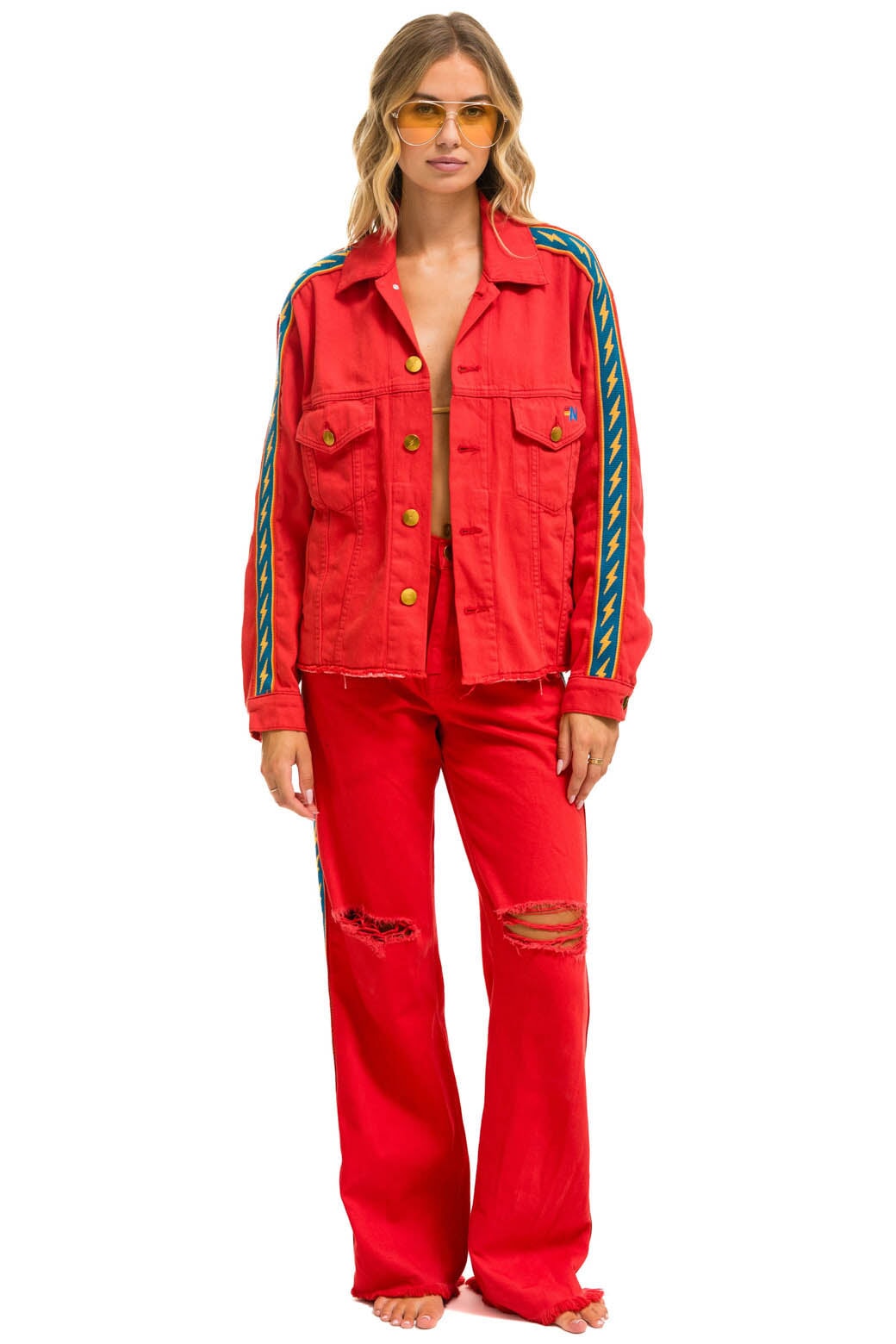 BOLT STRIPE HI RISE WIDE-LEG GYPSY JEAN - RED Women's Jeans Aviator Nation 