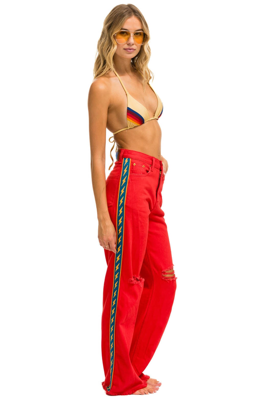 BOLT STRIPE HI RISE WIDE-LEG GYPSY JEAN - RED Women&#39;s Jeans Aviator Nation 